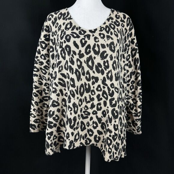 Requirements Leopard Print Top 2X Cotton Crewneck Casual - Picture 1 of 9